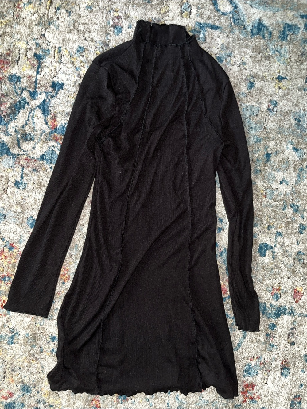 SHEIN Black Long-Sleeve Mock Neck Slim Dress